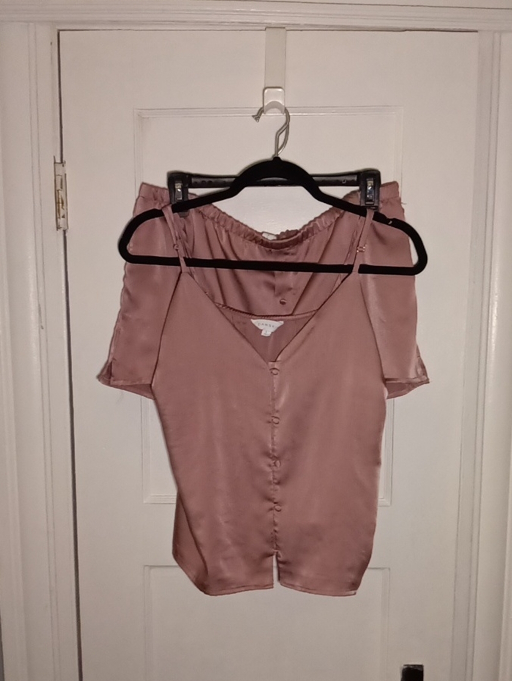 Danskin Satin Cold-Shoulder Camisole in Dusty Rose